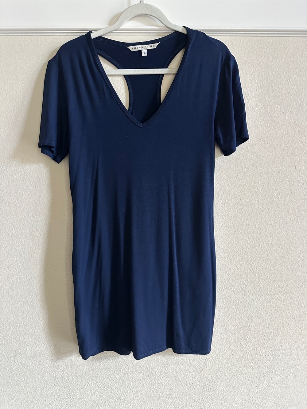 Trina Turk Navy V-Neck Short Sleeve Top